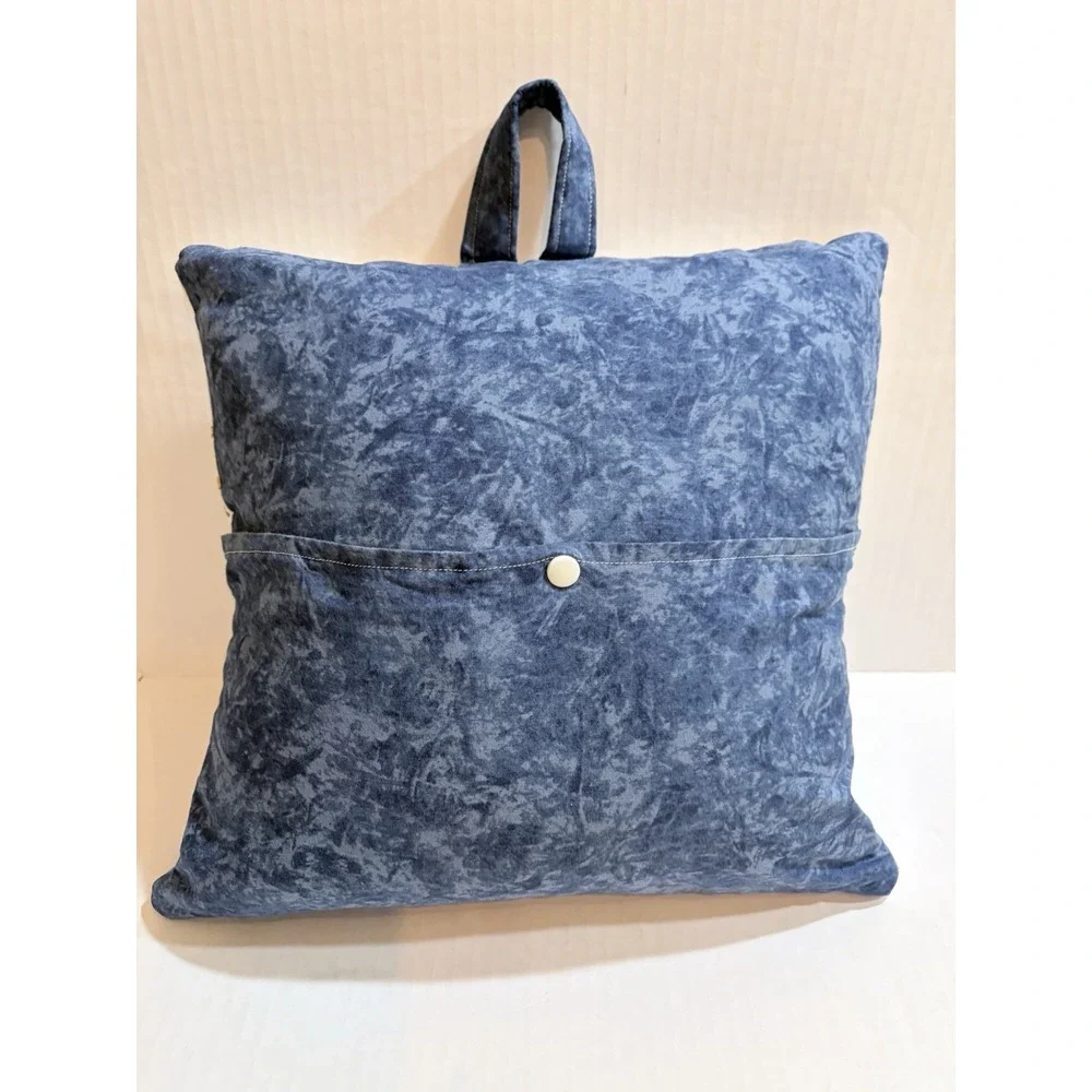 Hand Crafted Bluey Kids Book Pillow  w/Bluey reading book Blue/White 13in x 13in